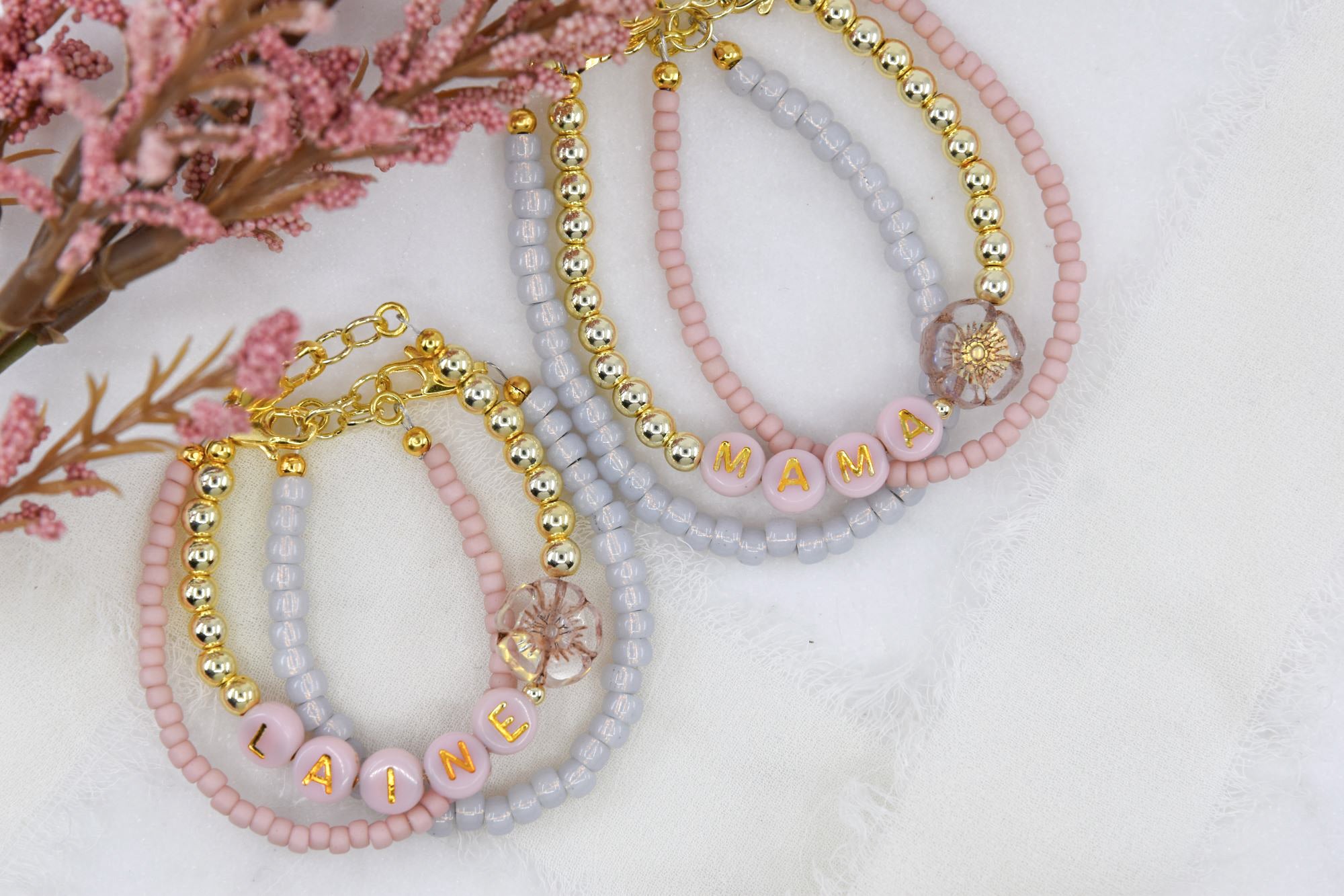Pink and Gold Floral Mama Bracelet