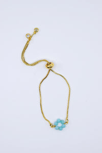 Adjustable Mint Blue gemstone Flower Bracelet