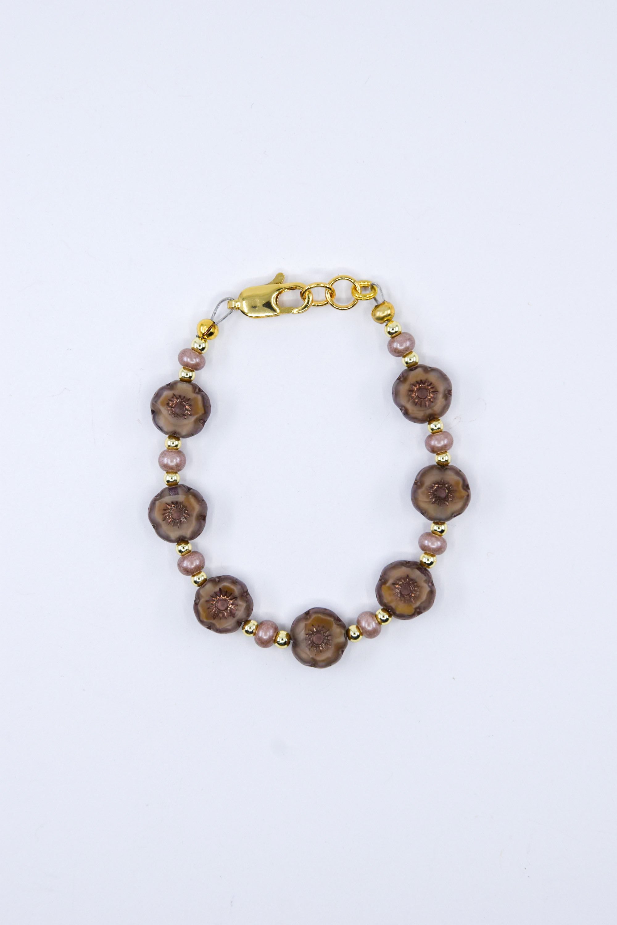 Chestnut Brown Czech Glass Floral