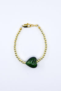 Chunky Green Sparkle Glass Heart Bracelet