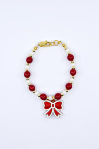 Red and White Bow Charm Bracelet