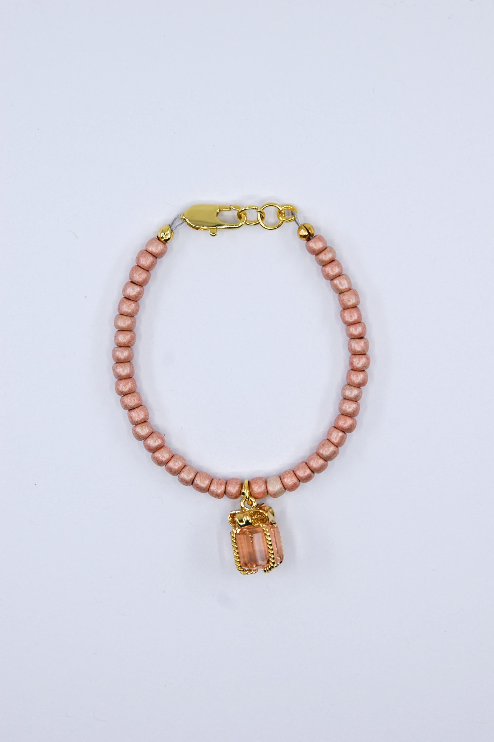 Metallic Rose Gold Dainty Glass Peach Present Charm Bracelet