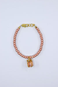 Metallic Rose Gold Dainty Glass Peach Present Charm Bracelet