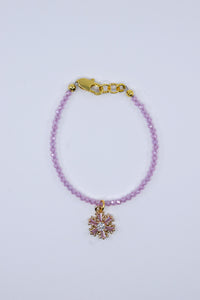 Pink Zircon Crystal Glass Snowflake Charm Bracelet