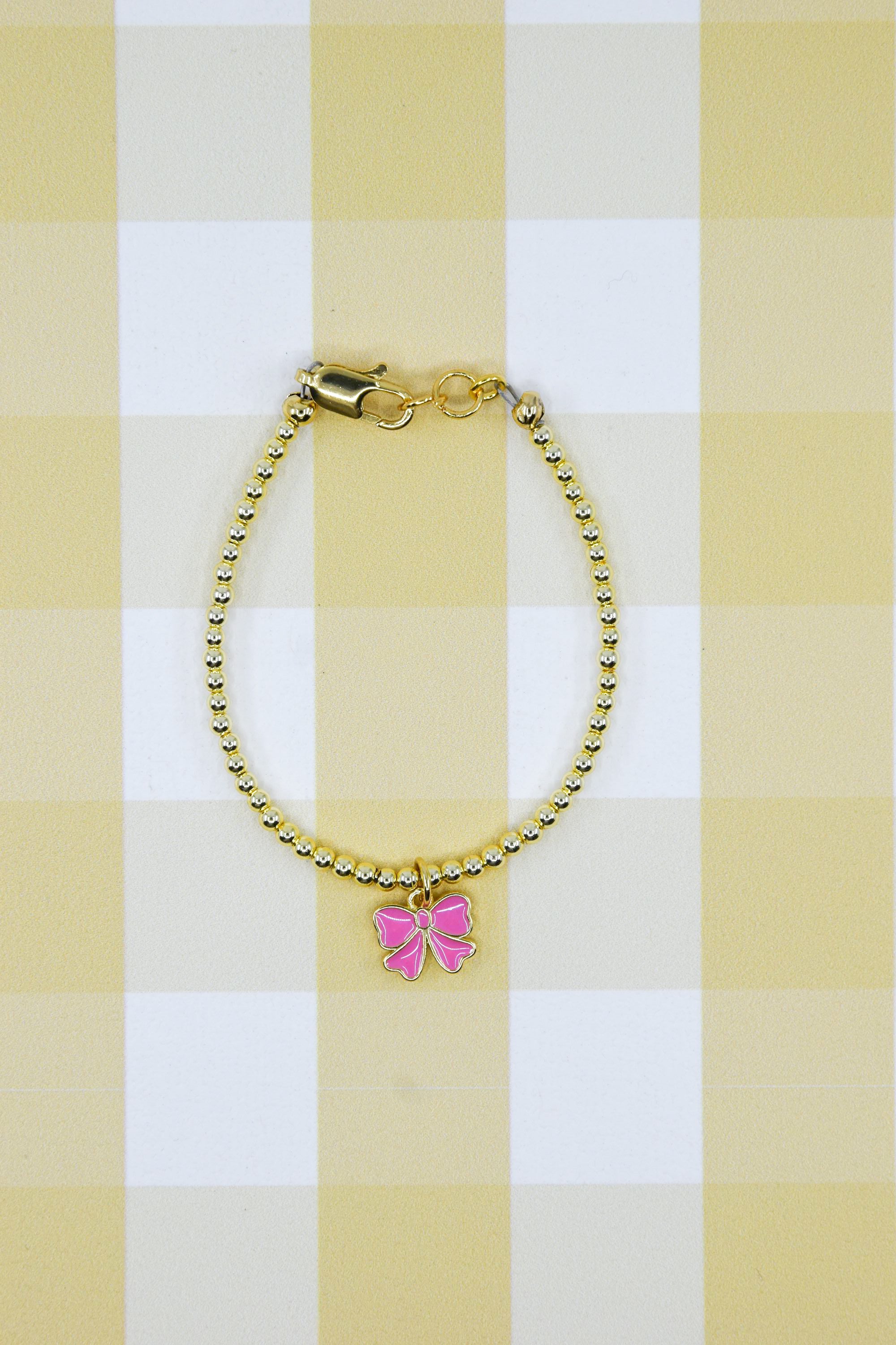 Dainty Pink Bow Charm Bracelet