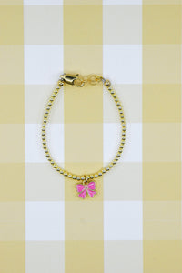 Dainty Pink Bow Charm Bracelet
