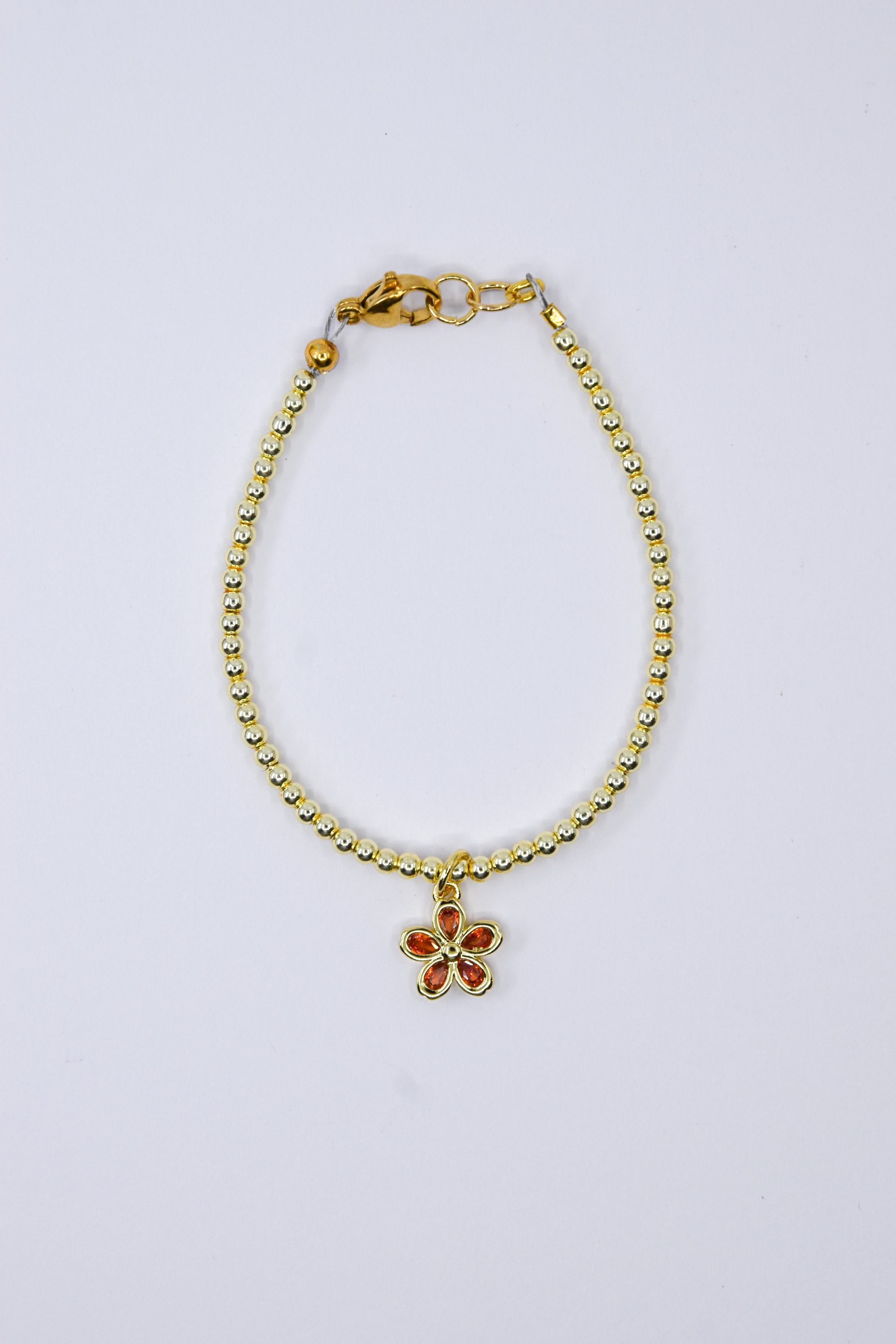 Orange Crystal Flower Charm Bracelet