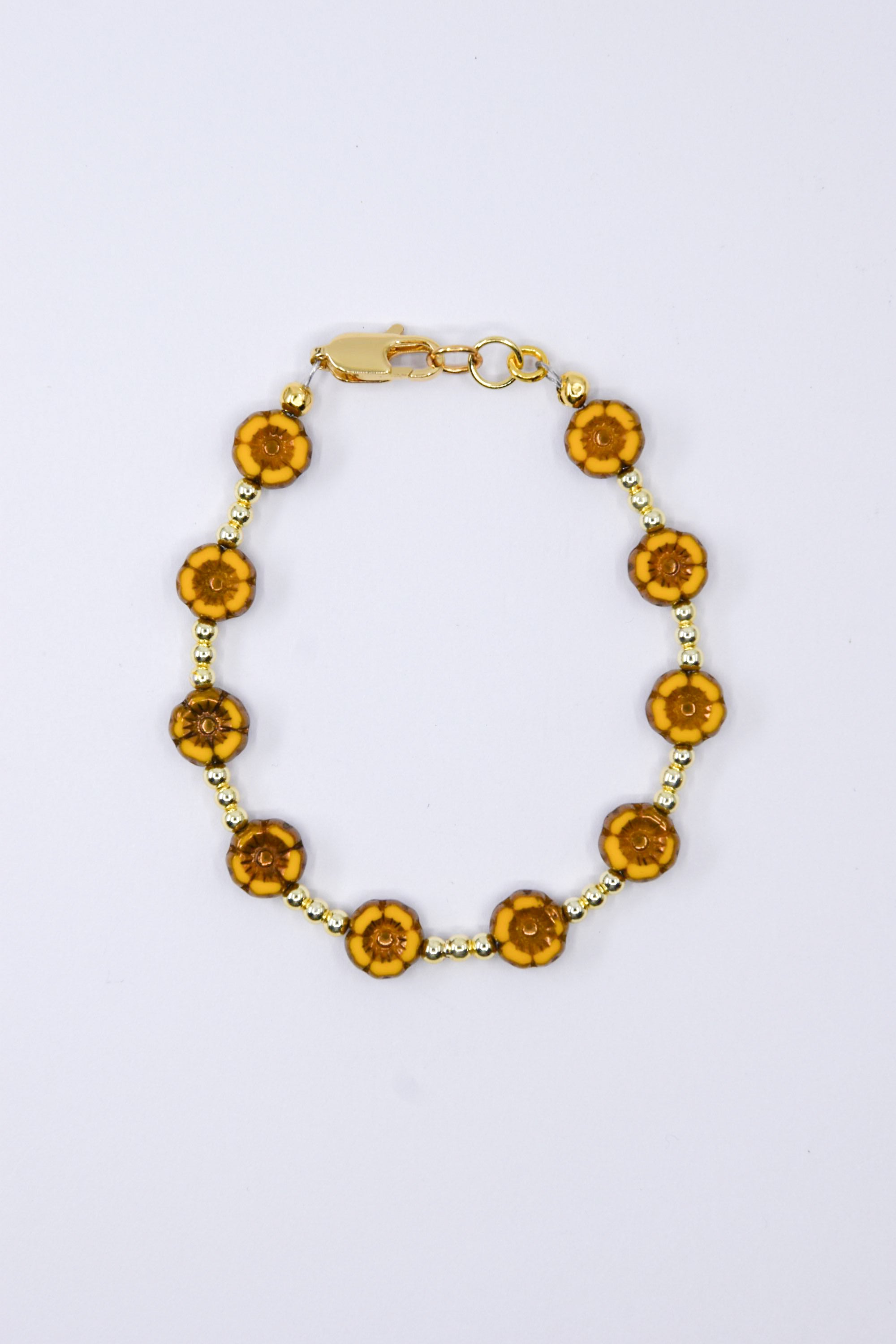 Mustard Yellow Czech Glass Floral