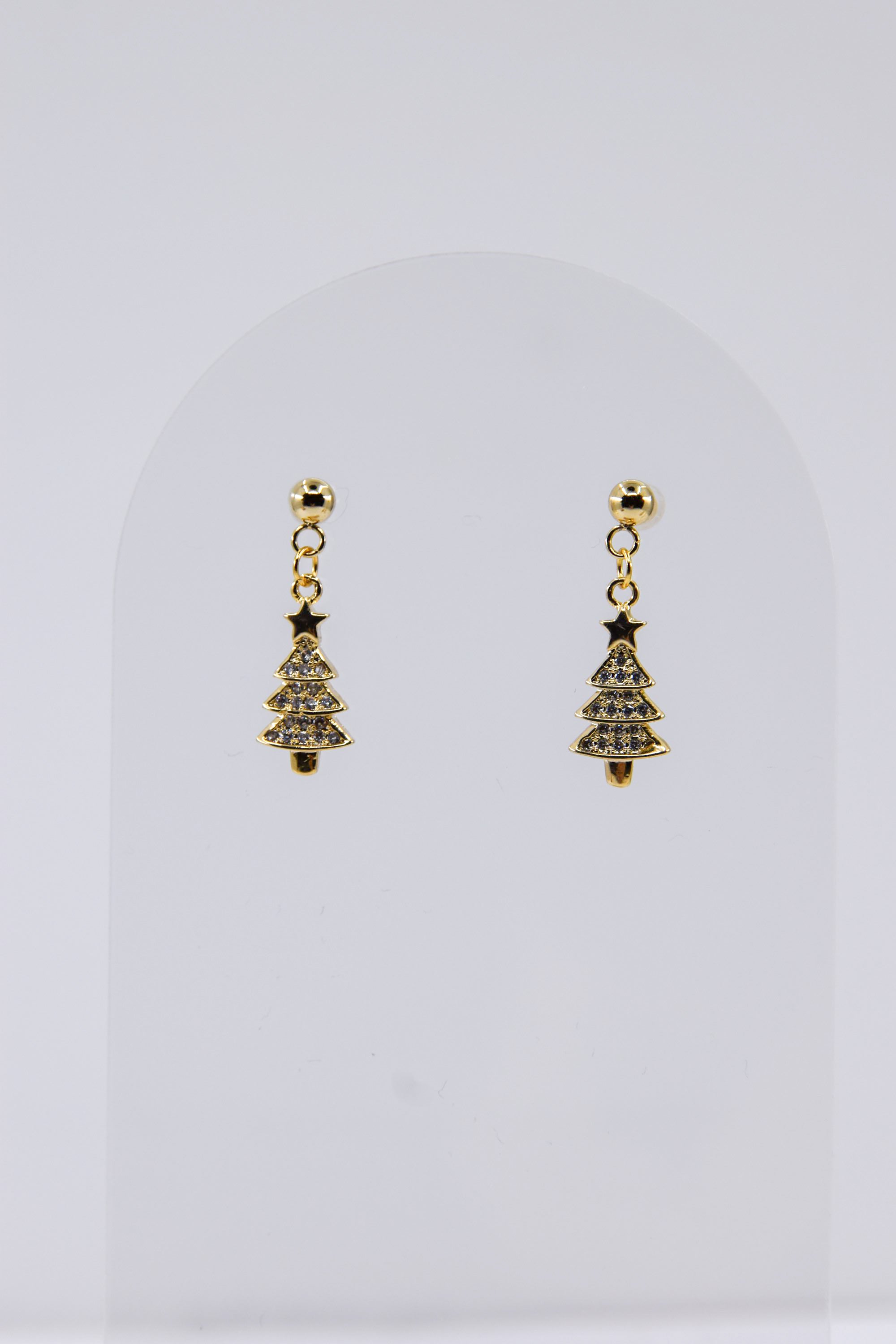 Gold Rhinestone Christmas Tree Earrings