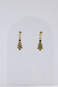 Gold Rhinestone Christmas Tree Earrings