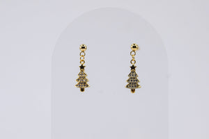 Gold Rhinestone Christmas Tree Earrings