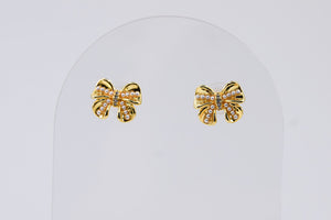 Pearl and Gold Holiday Bow Earrings