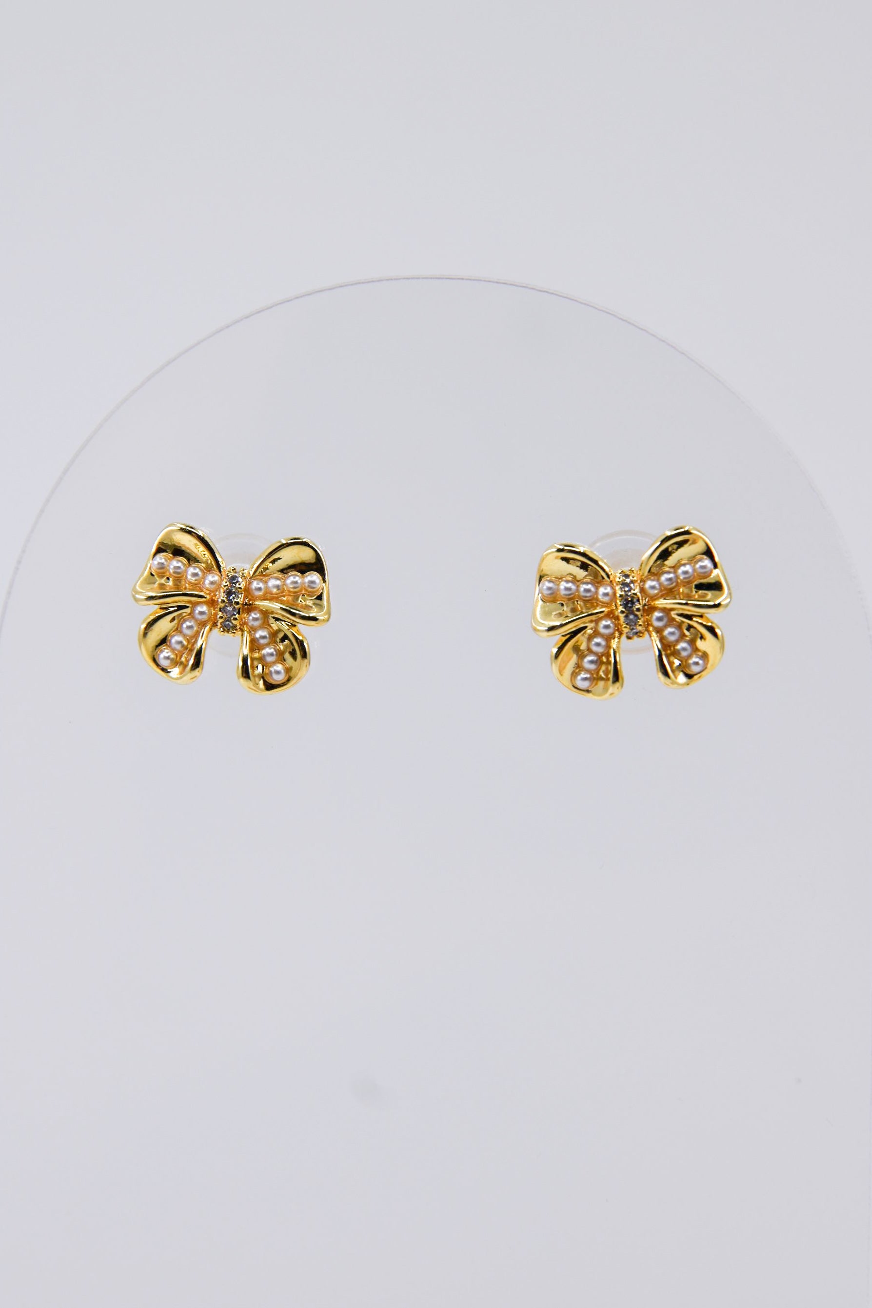 Pearl and Gold Holiday Bow Earrings