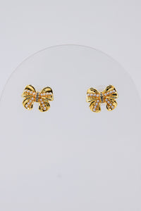 Pearl and Gold Holiday Bow Earrings