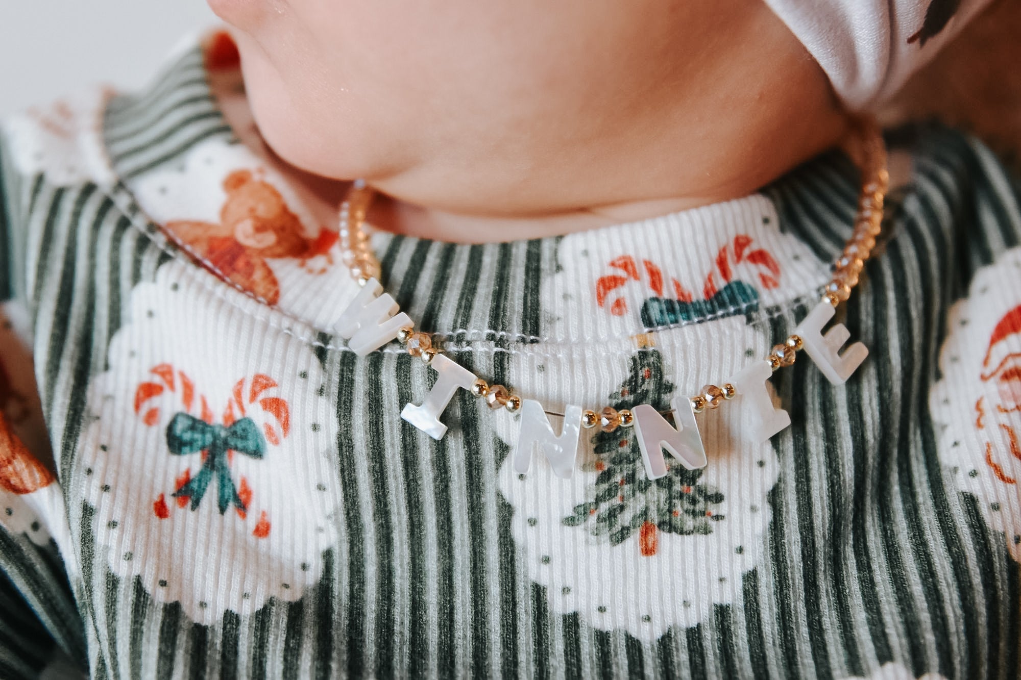 Mother of Pearl Name Necklace with Champagne Crystal Glass