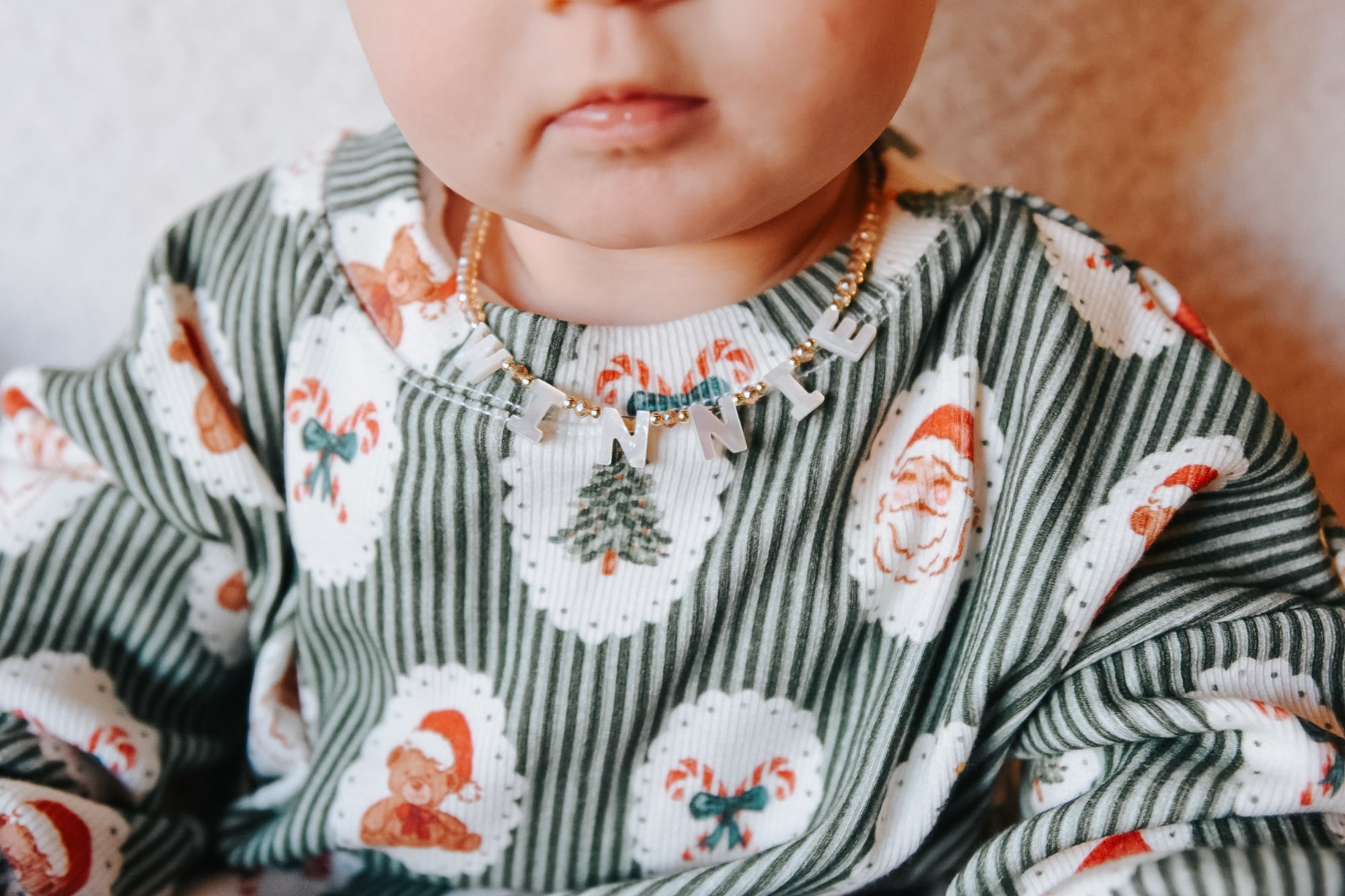 Mother of Pearl Name Necklace with Champagne Crystal Glass