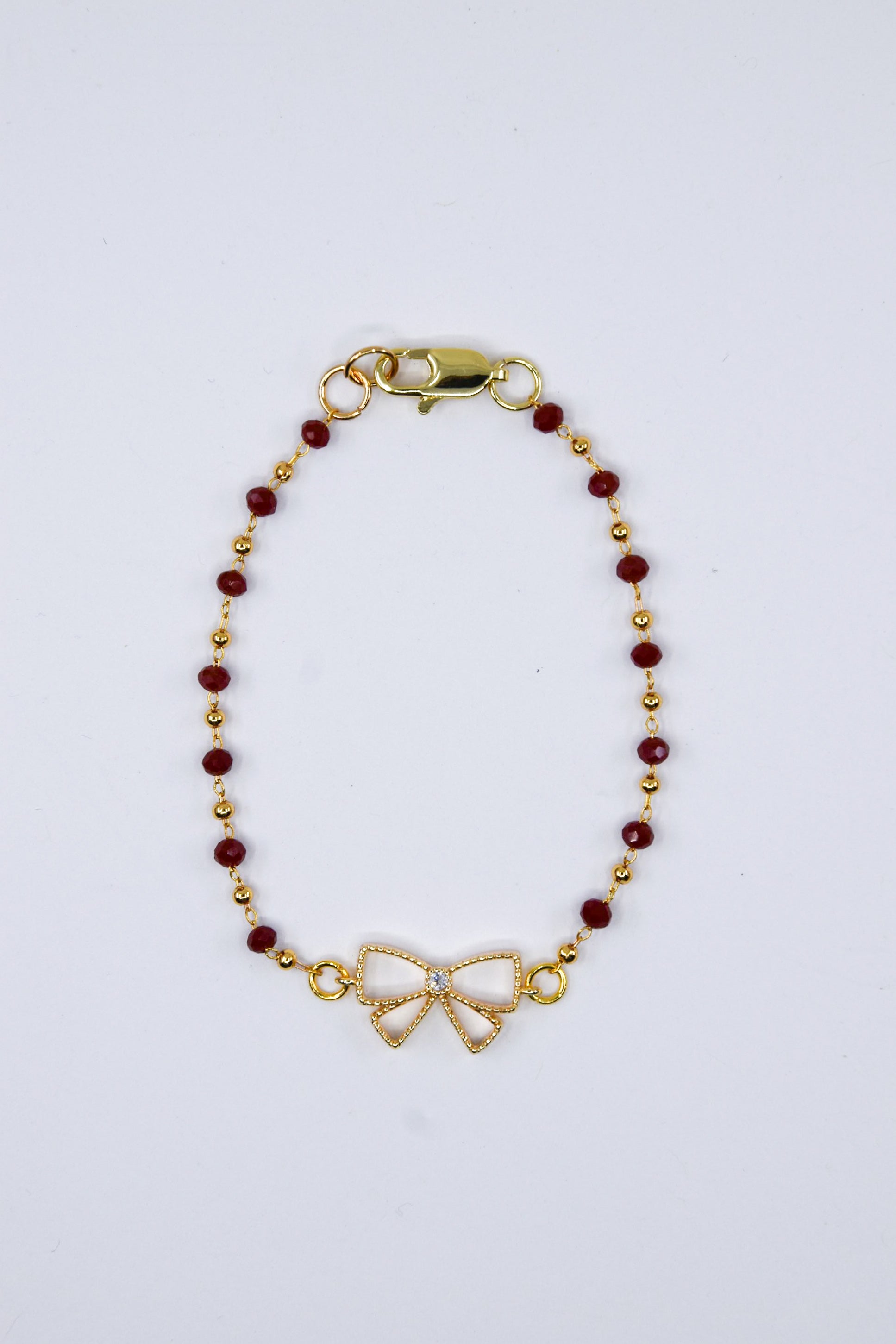 Red Crystal Glass Chain with Gold Bow