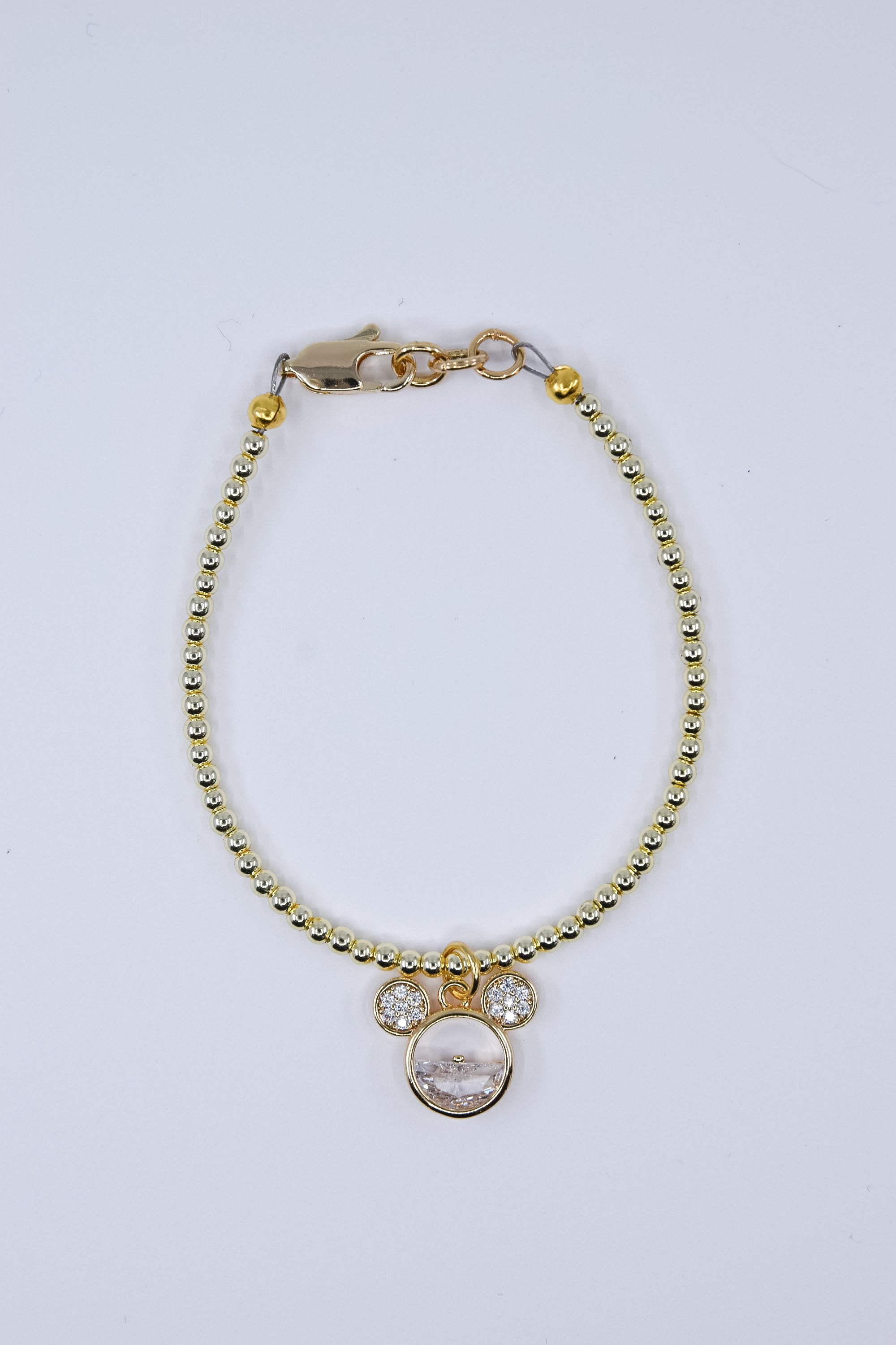 Gold Filled Rhinestone Mouse Charm Bracelet