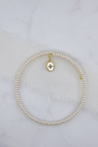 Pearl Ivory Dainty with Crystal Charm Bangle
