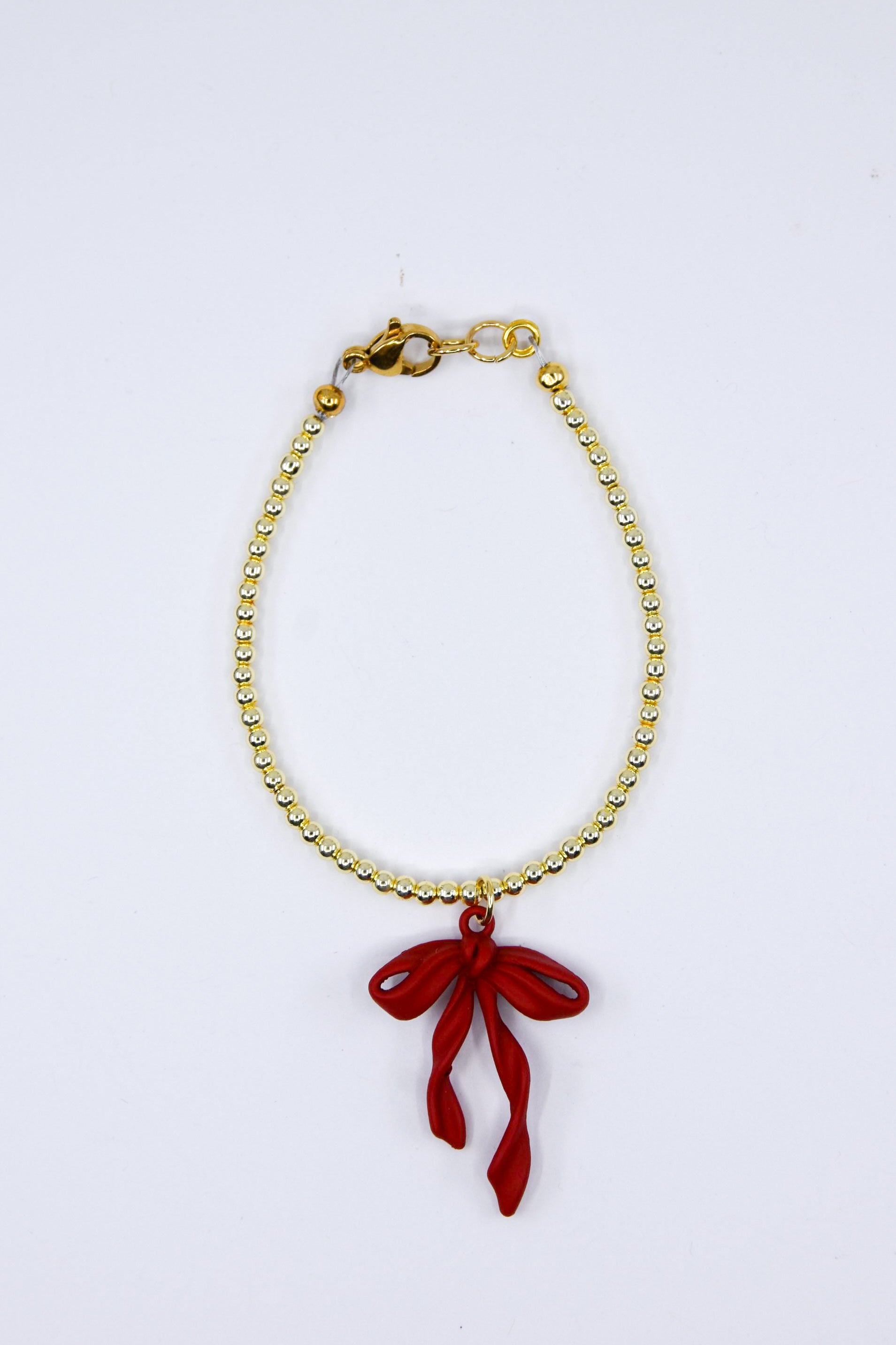 Matte Red Ribbon Bow Charm Bracelet