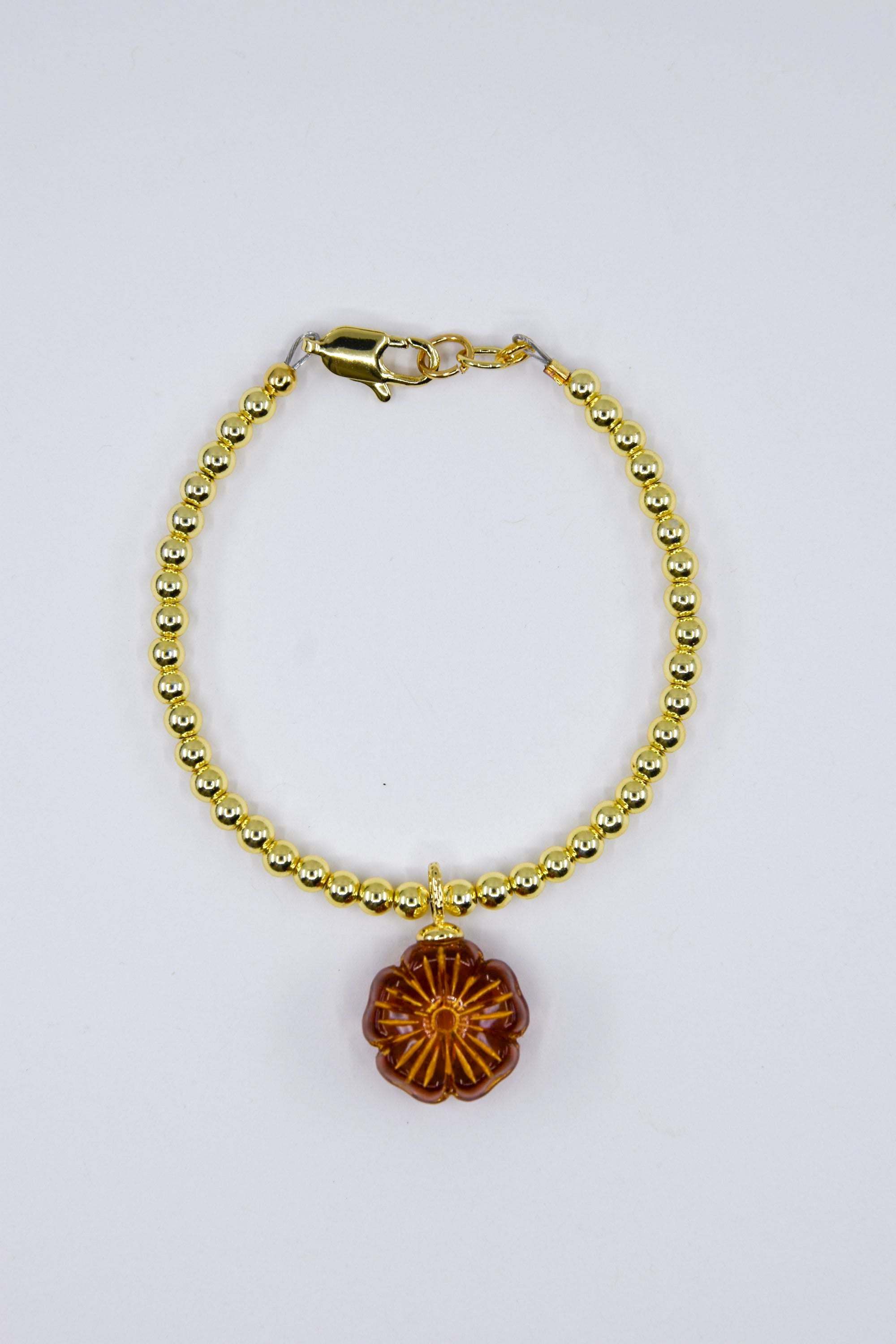 Amber Glass Floral Charm Bracelet