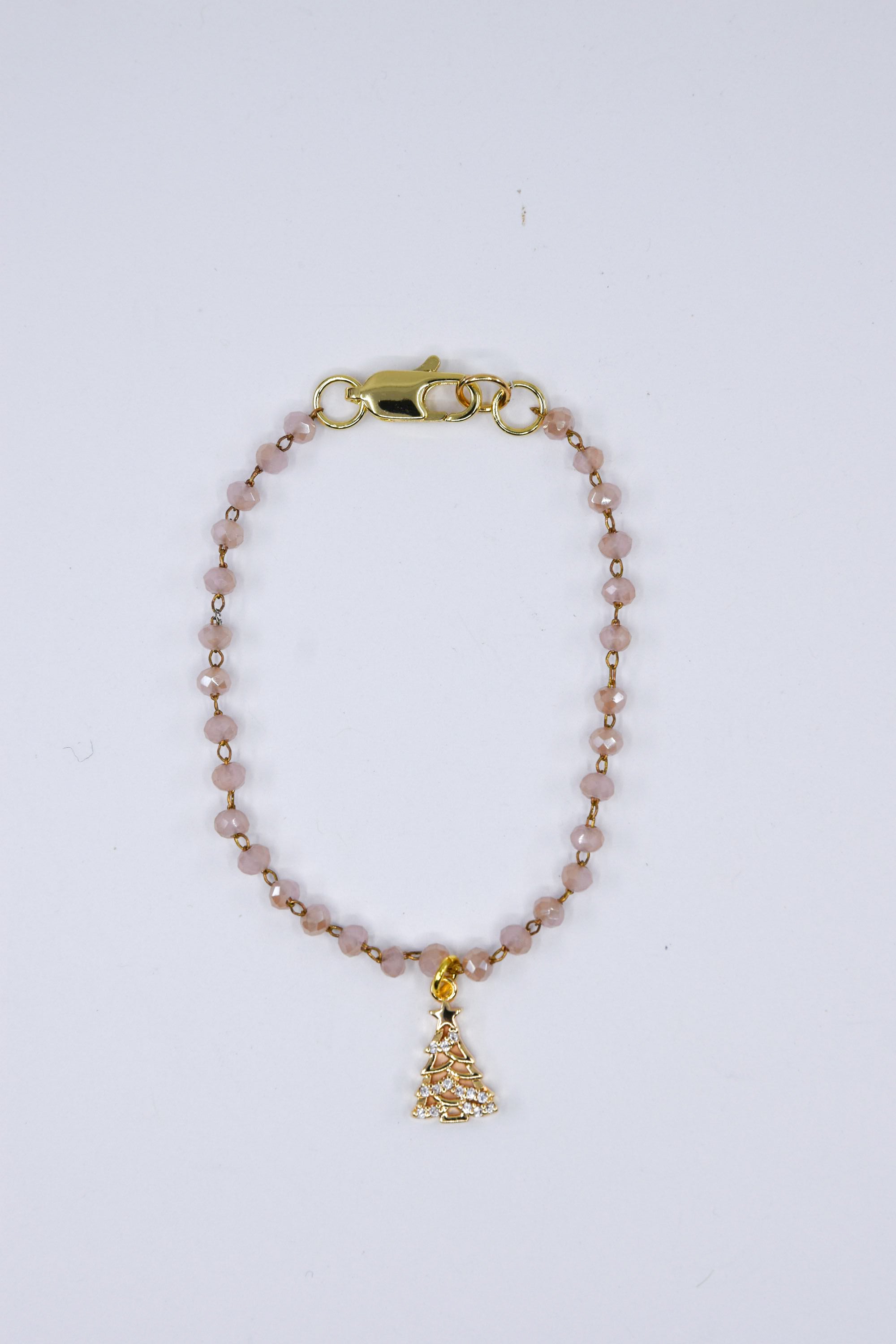 Blush Crystal Glass Chain with Christmas Tree Charm