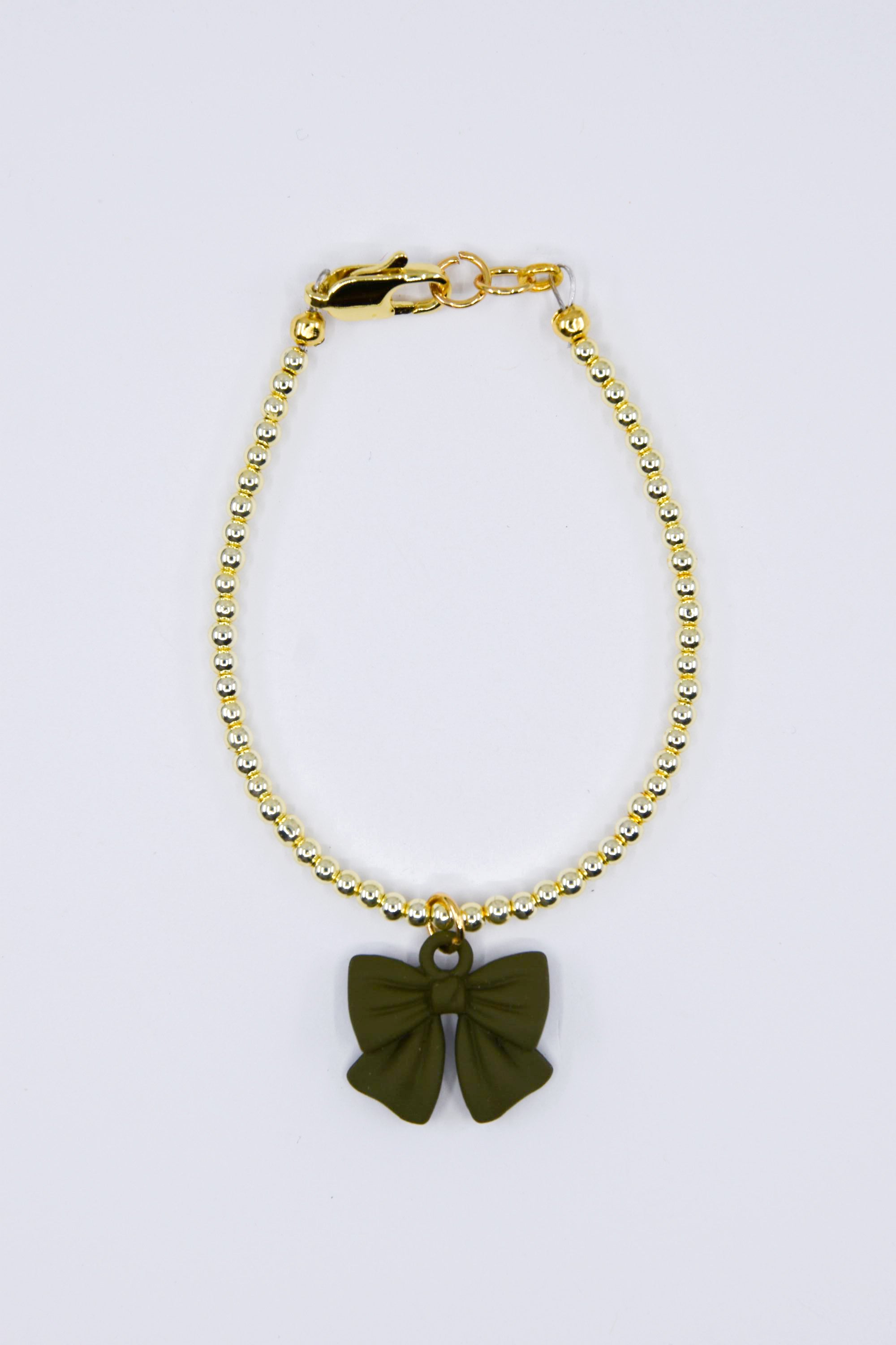 Matte Olive Green Bow Charm Bracelet