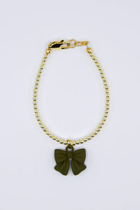 Matte Olive Green Bow Charm Bracelet