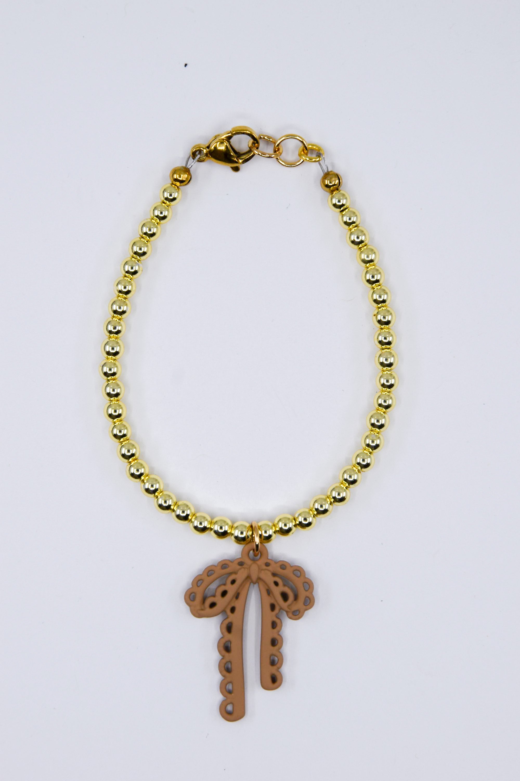 Scalloped Matte Tan Bow Charm Bracelet