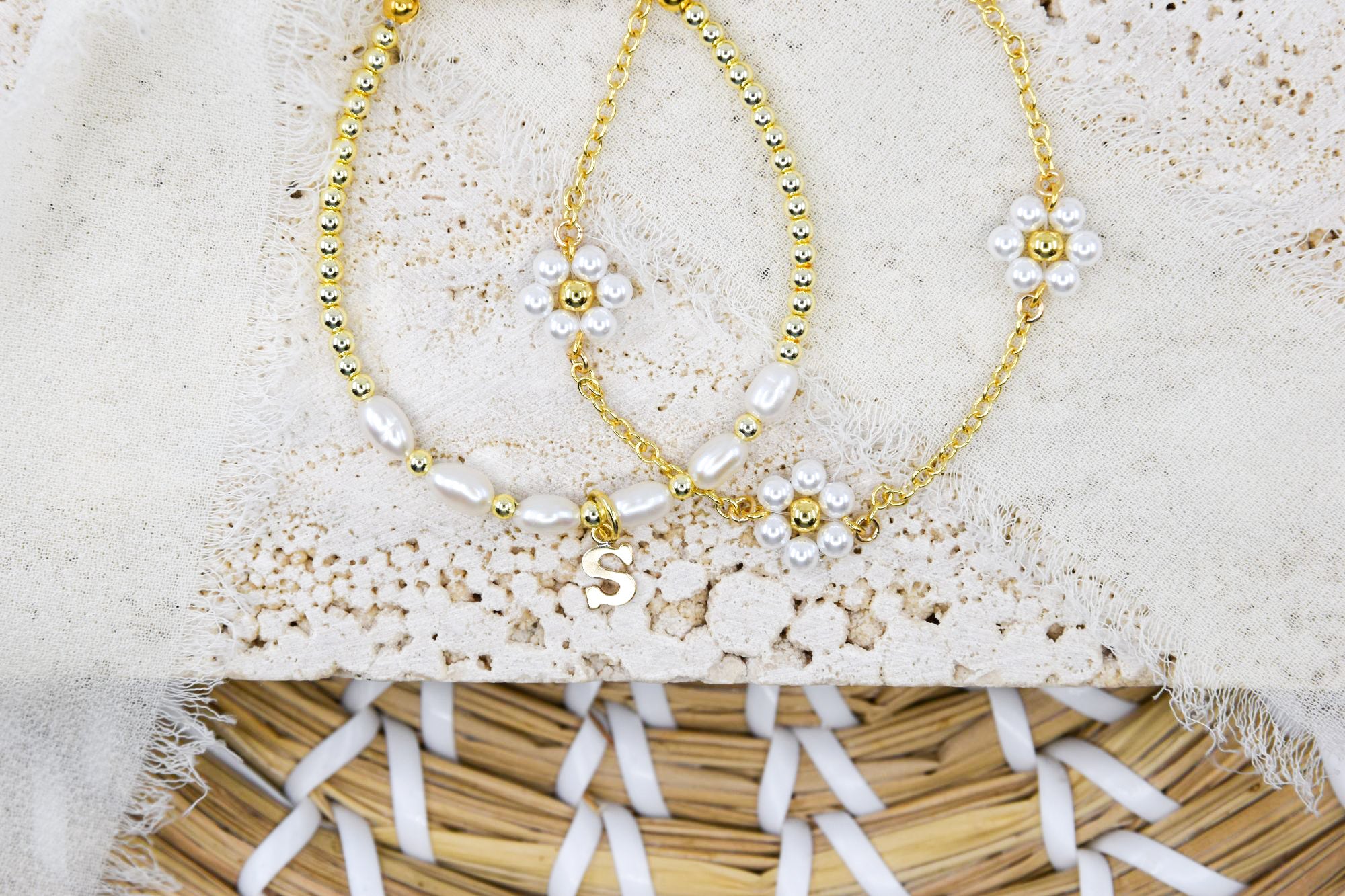 Everyday Pearl Dainty Initial Bracelet