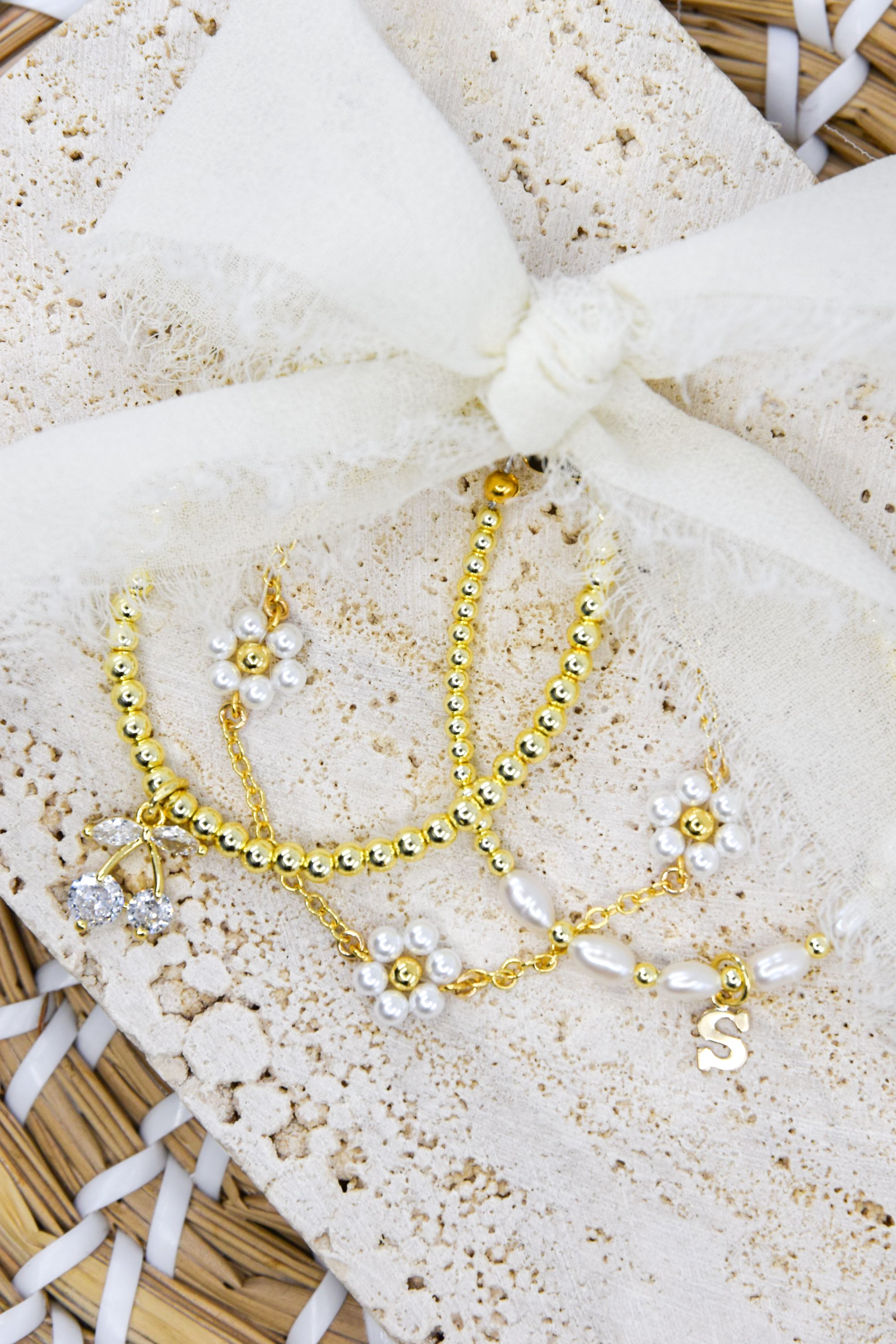Everyday Pearl Dainty Initial Bracelet