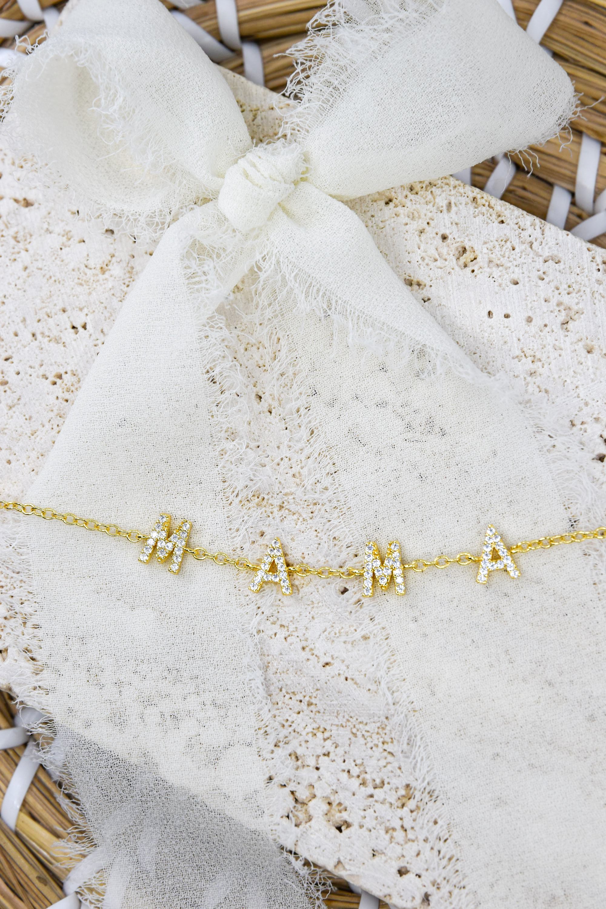 Rhinestone Mama Chain Bracelet
