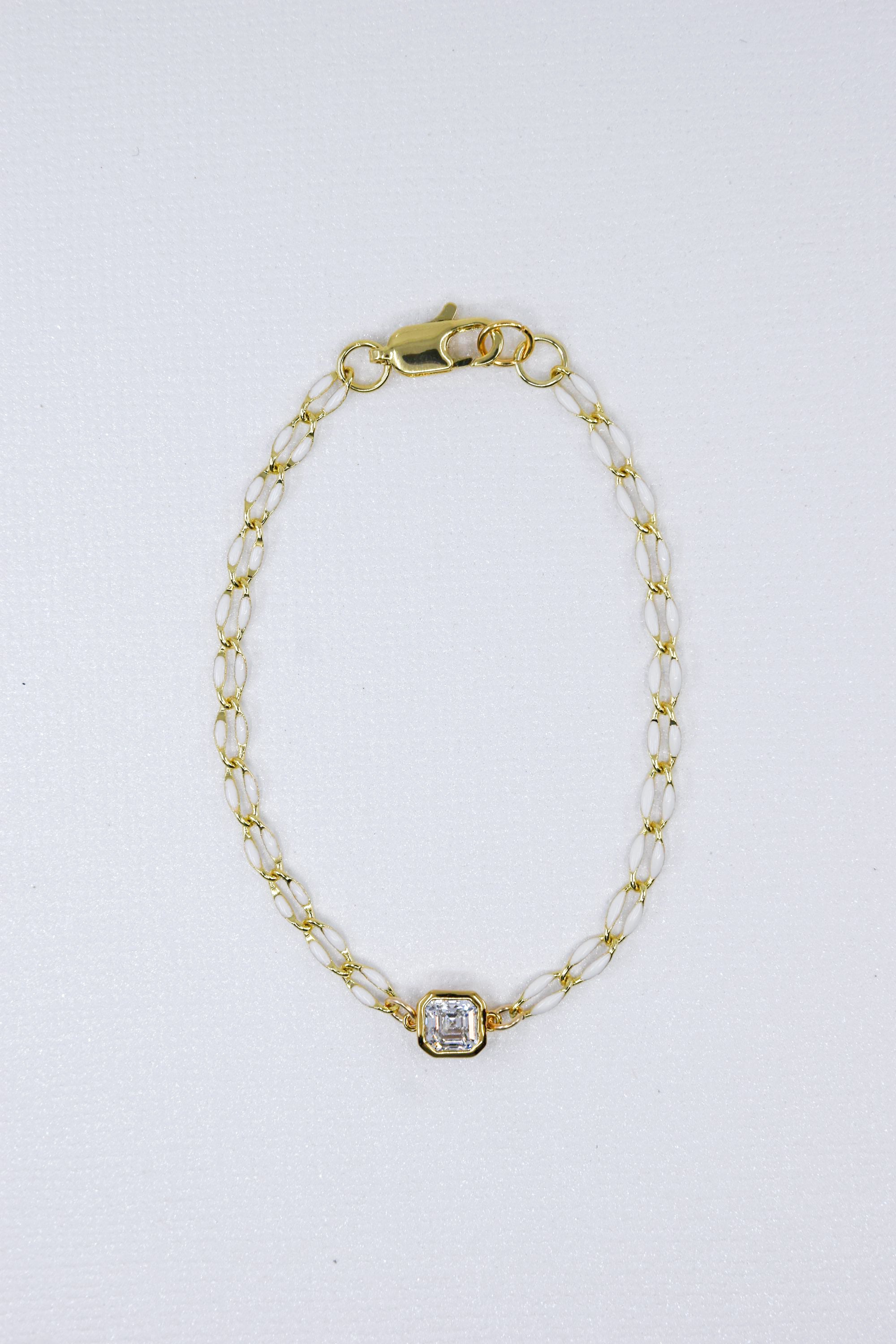 White Enamel Chain with Octagon Cubic Zirconia