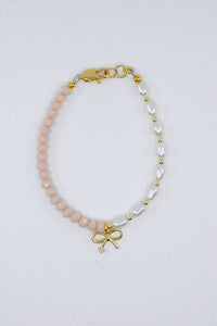 Girly Bow Charm with Pearls and Cream Crystal Glass