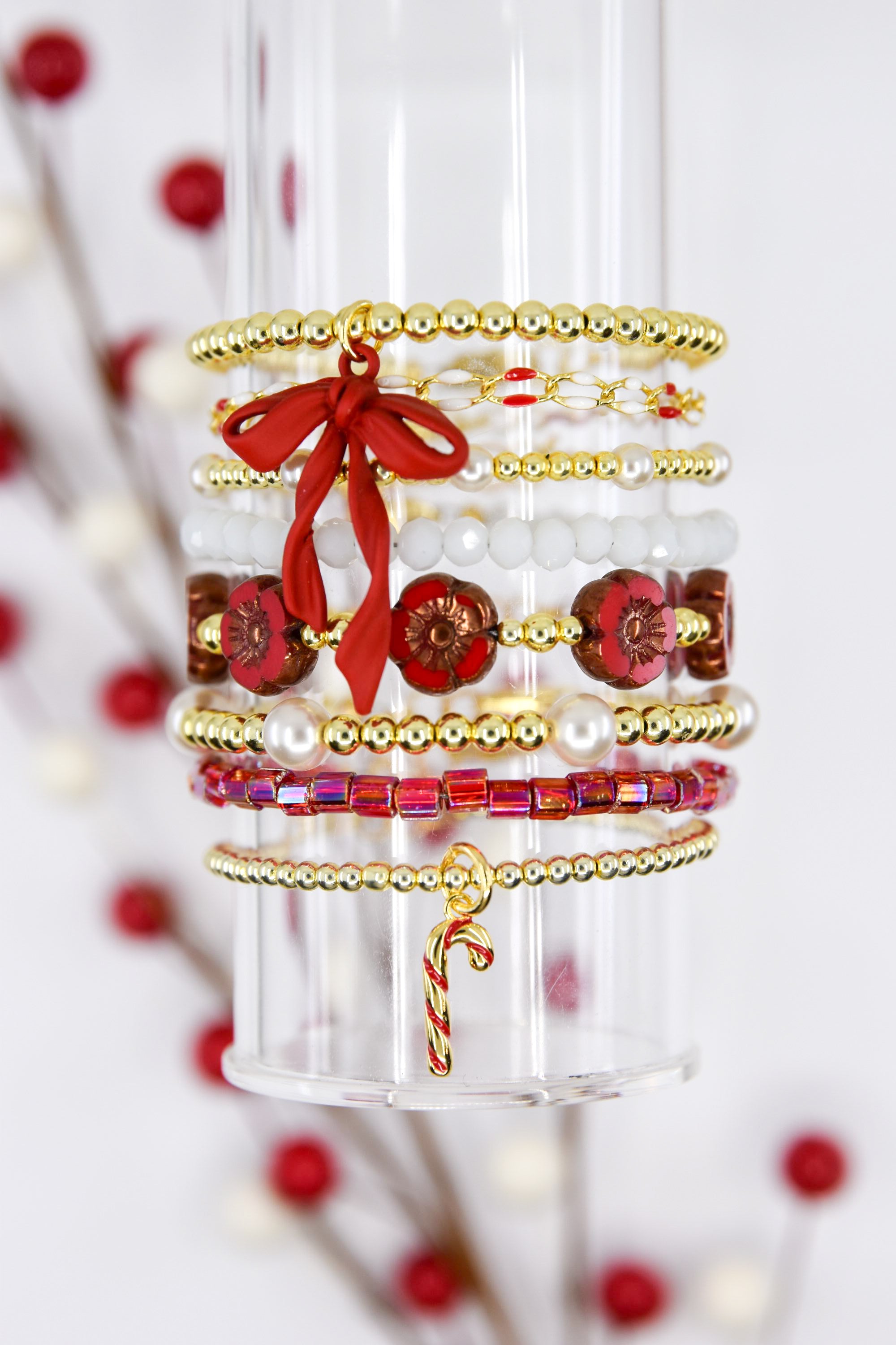 Matte Red Ribbon Bow Charm Bracelet