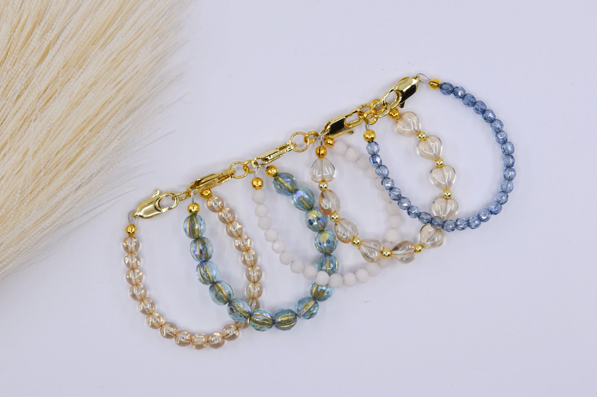 Gold Lined Blue Sparkle Czech Glass