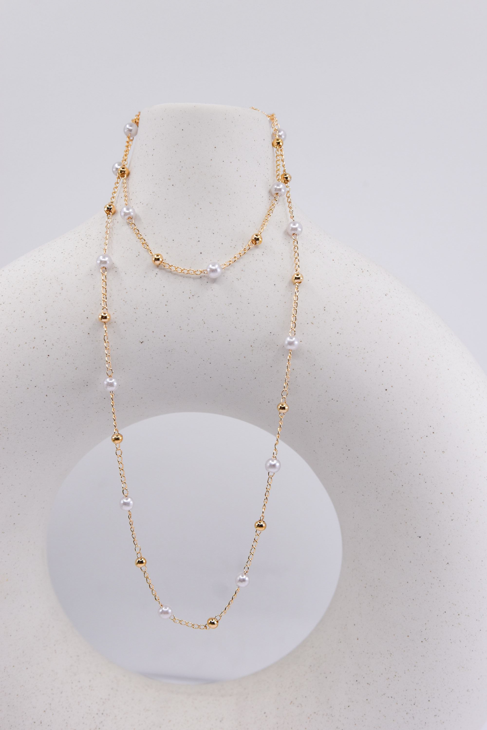 Pearl and Gold Chain Necklace and Bracelet Set