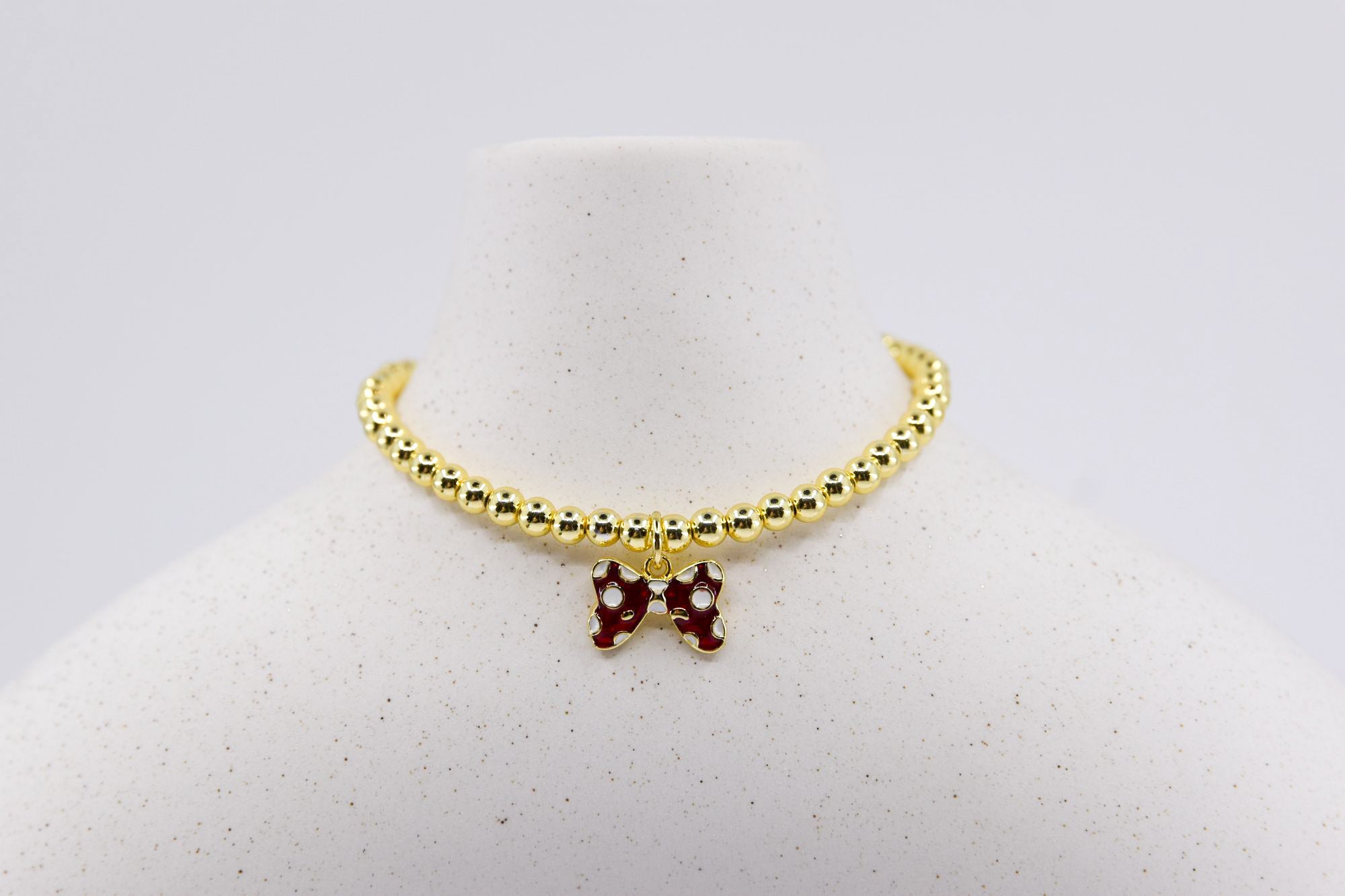 Red and White Polka Dot Bow Charm Bracelet