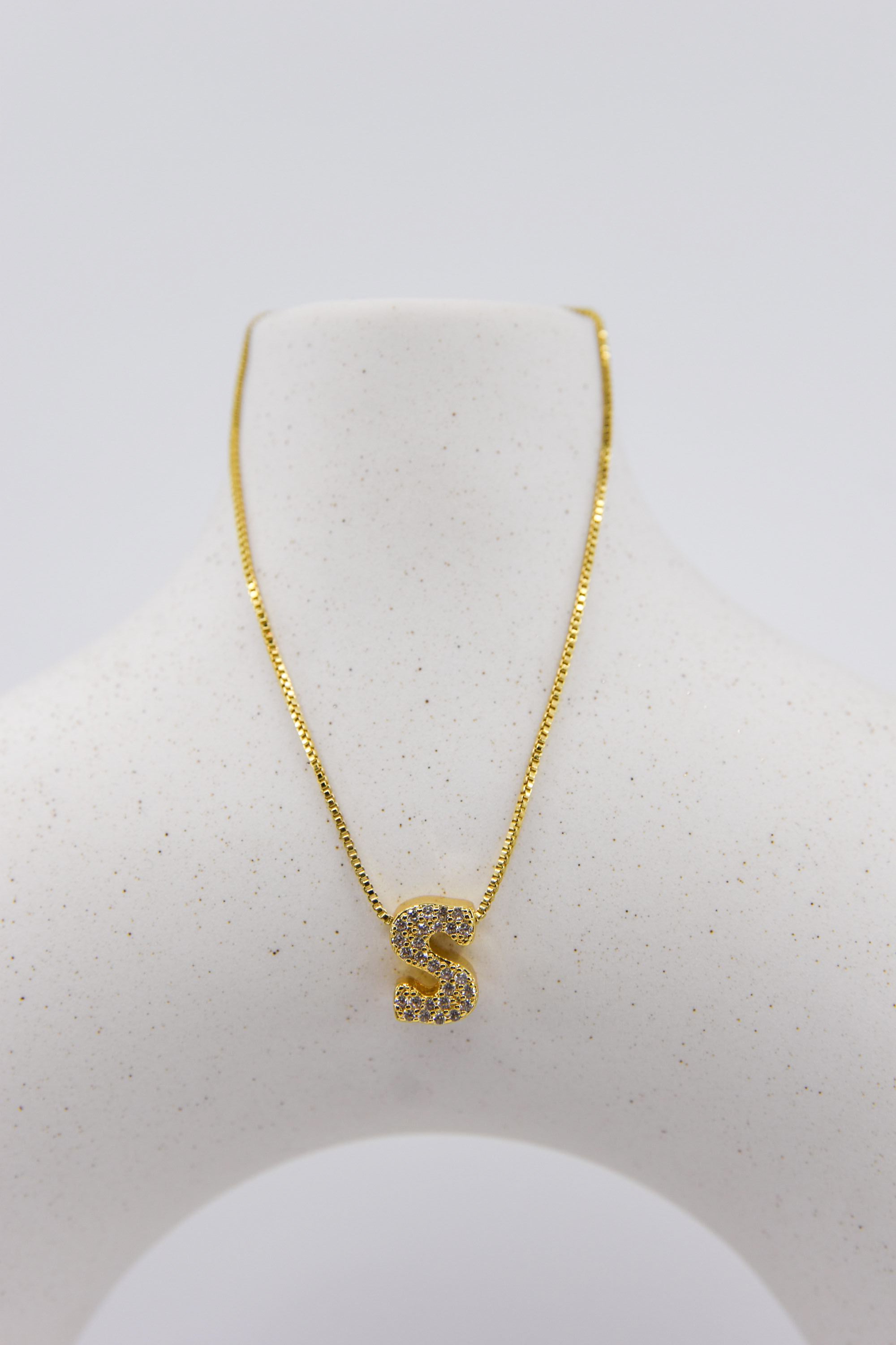 Rhinestone Bubble Initial Necklace