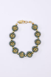Muted Teal Czech Glass Floral