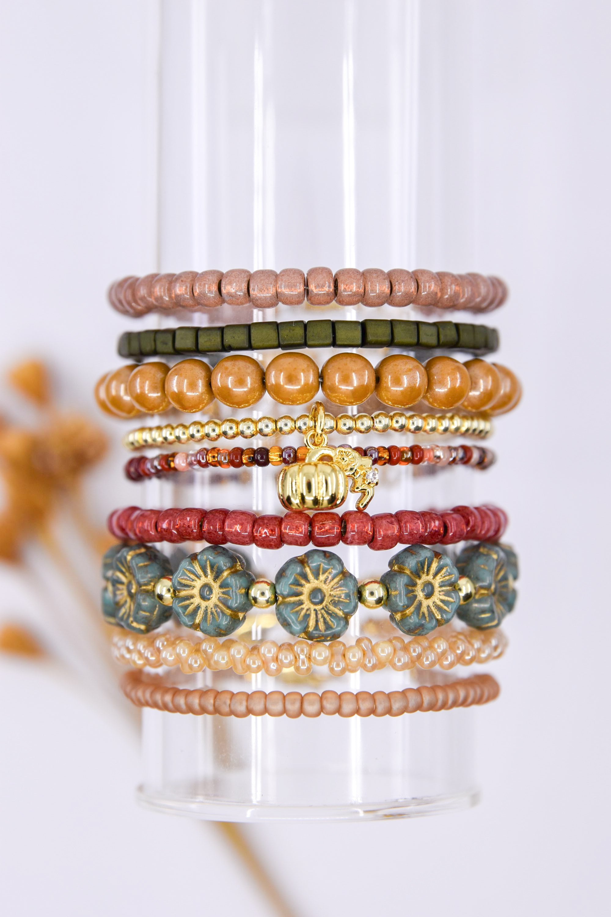 Muted Teal Czech Glass Floral