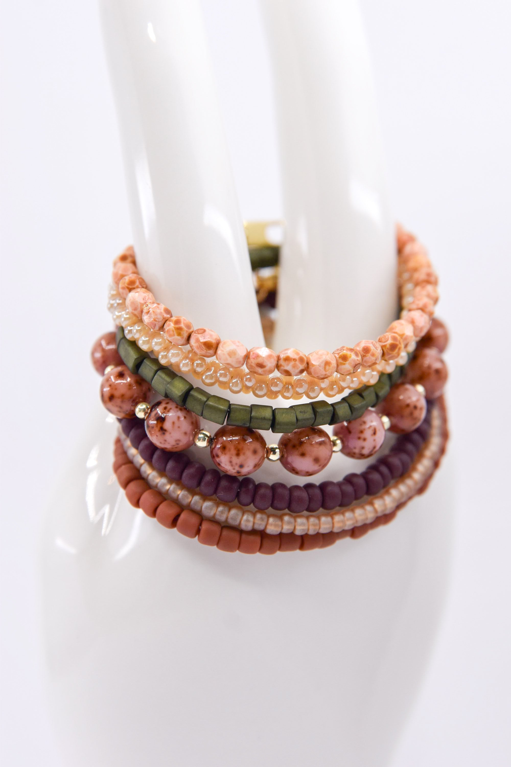 Brown and Pink Speckled Czech Glass