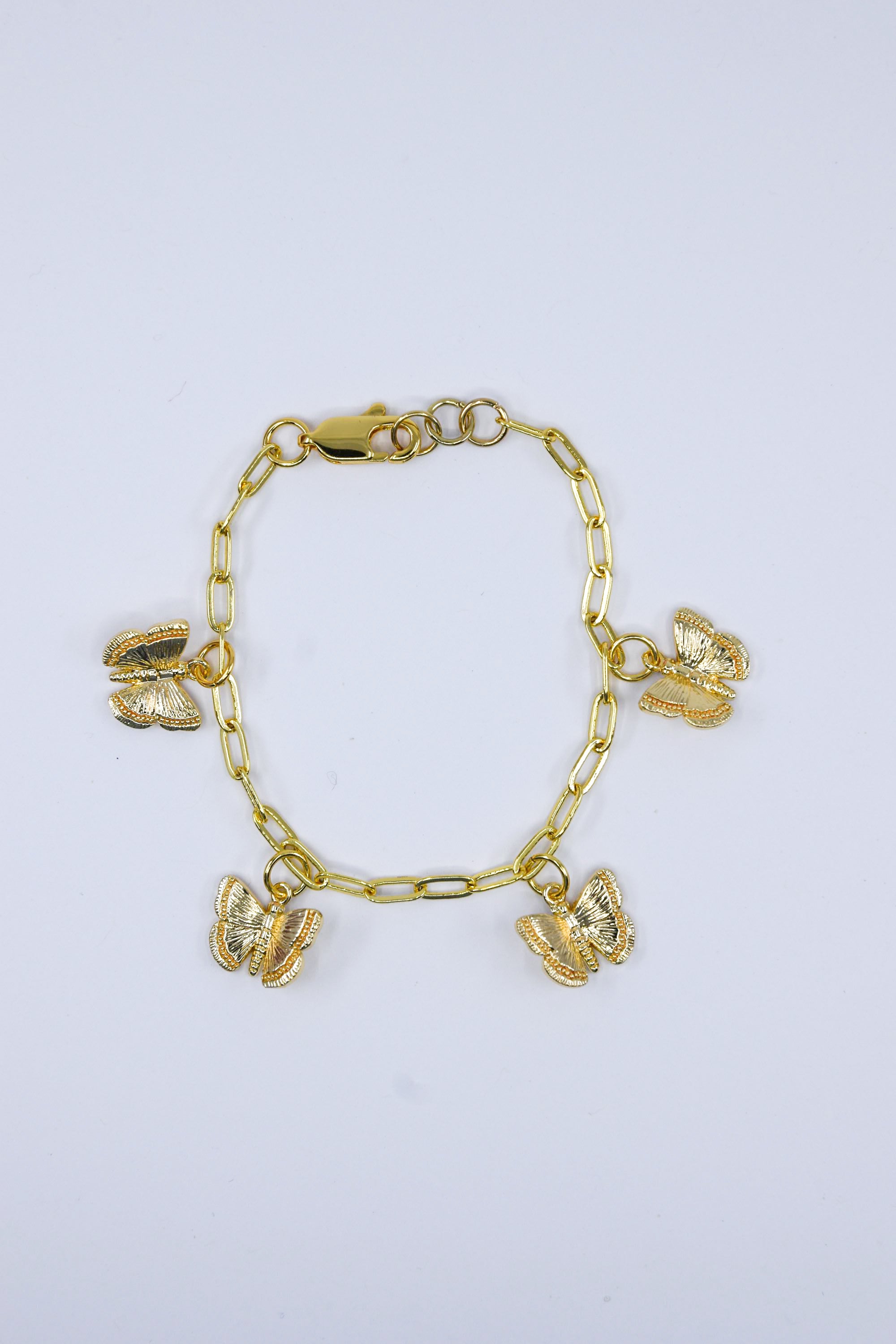 Gold Filled Paperclip Butterfly Charm Bracelet
