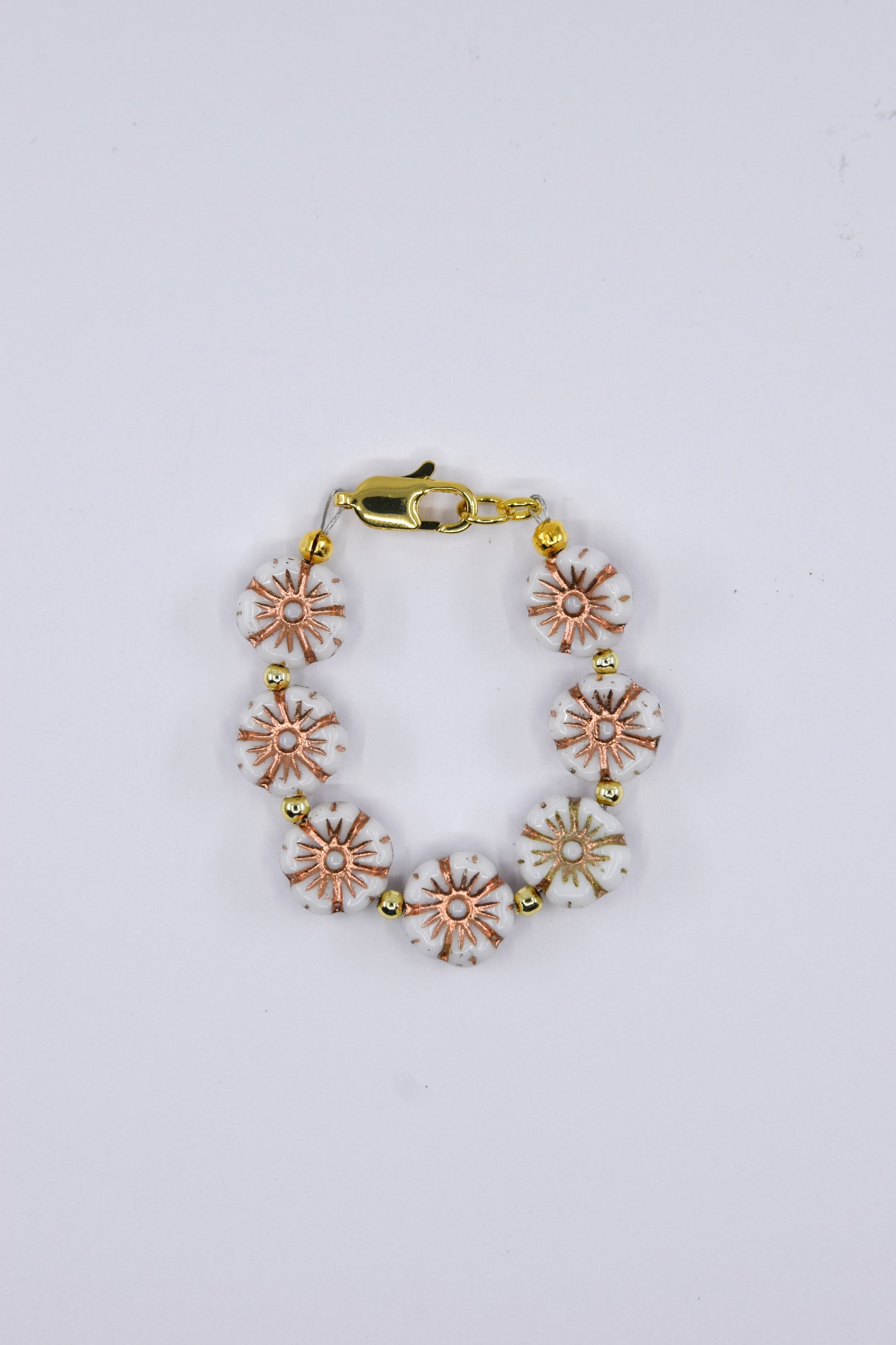 Rose Gold and White Czech Glass Floral