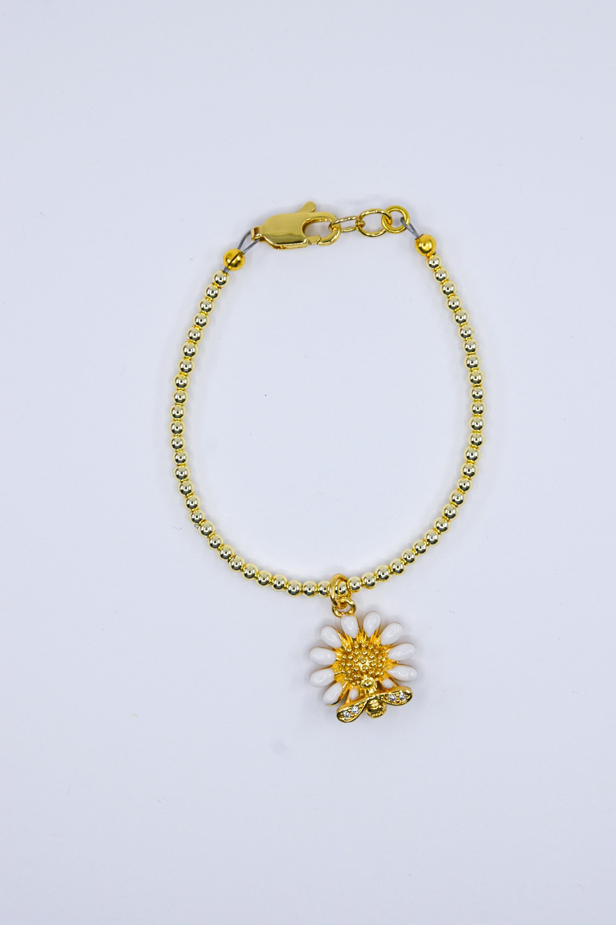Gold and White Daisy with Bee Charm Bracelet