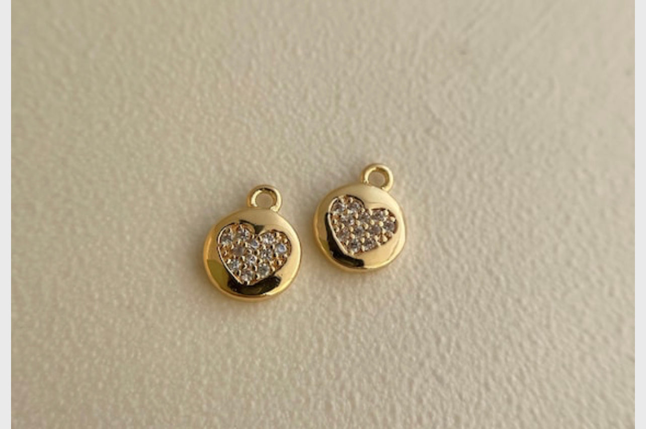 Gold Filled Dainty Rhinestone Heart Coin - add on