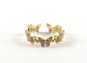 Gold Filled Rhinestone Butterfly Ring