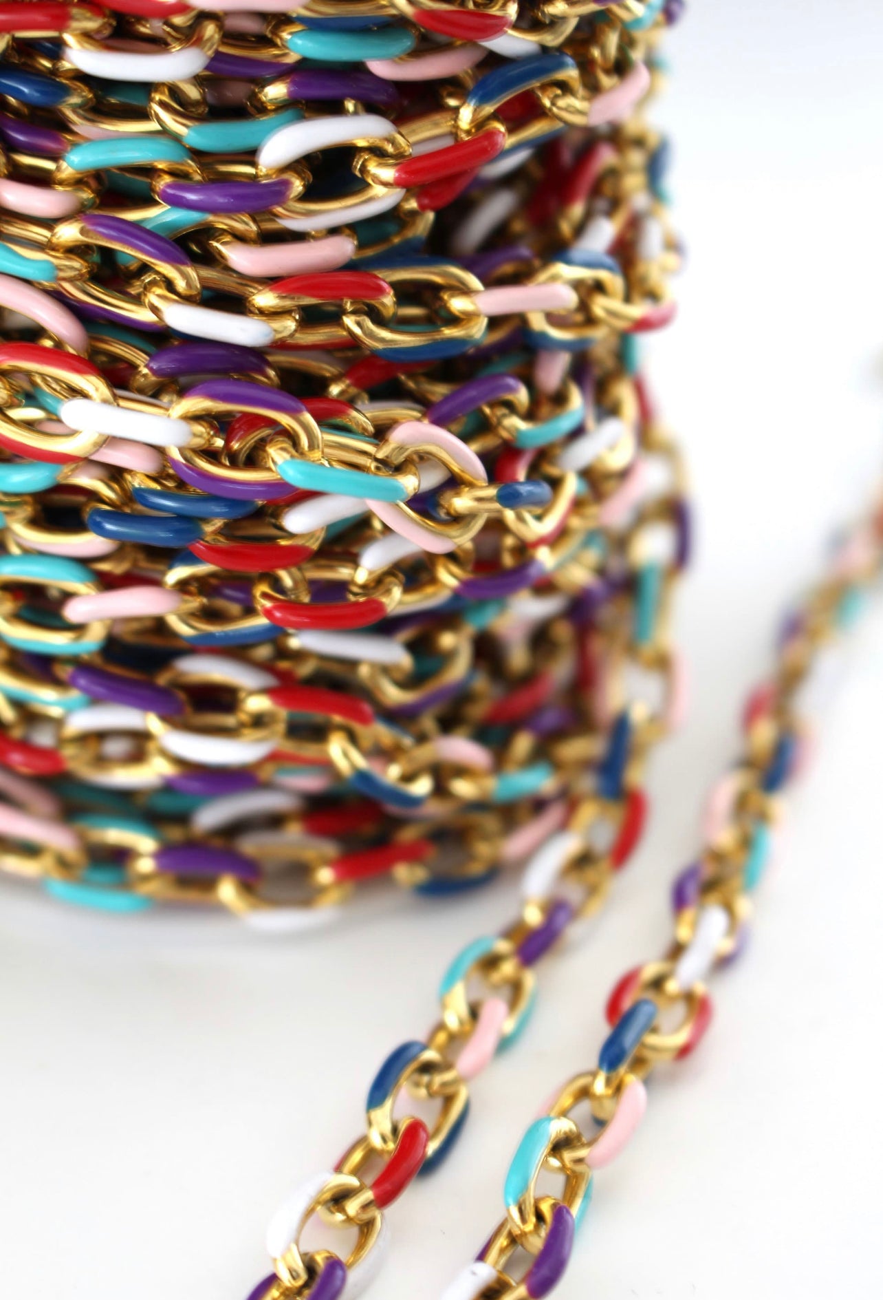 Gold Filled Chunky Multi Color Enamel Paperclip Chain