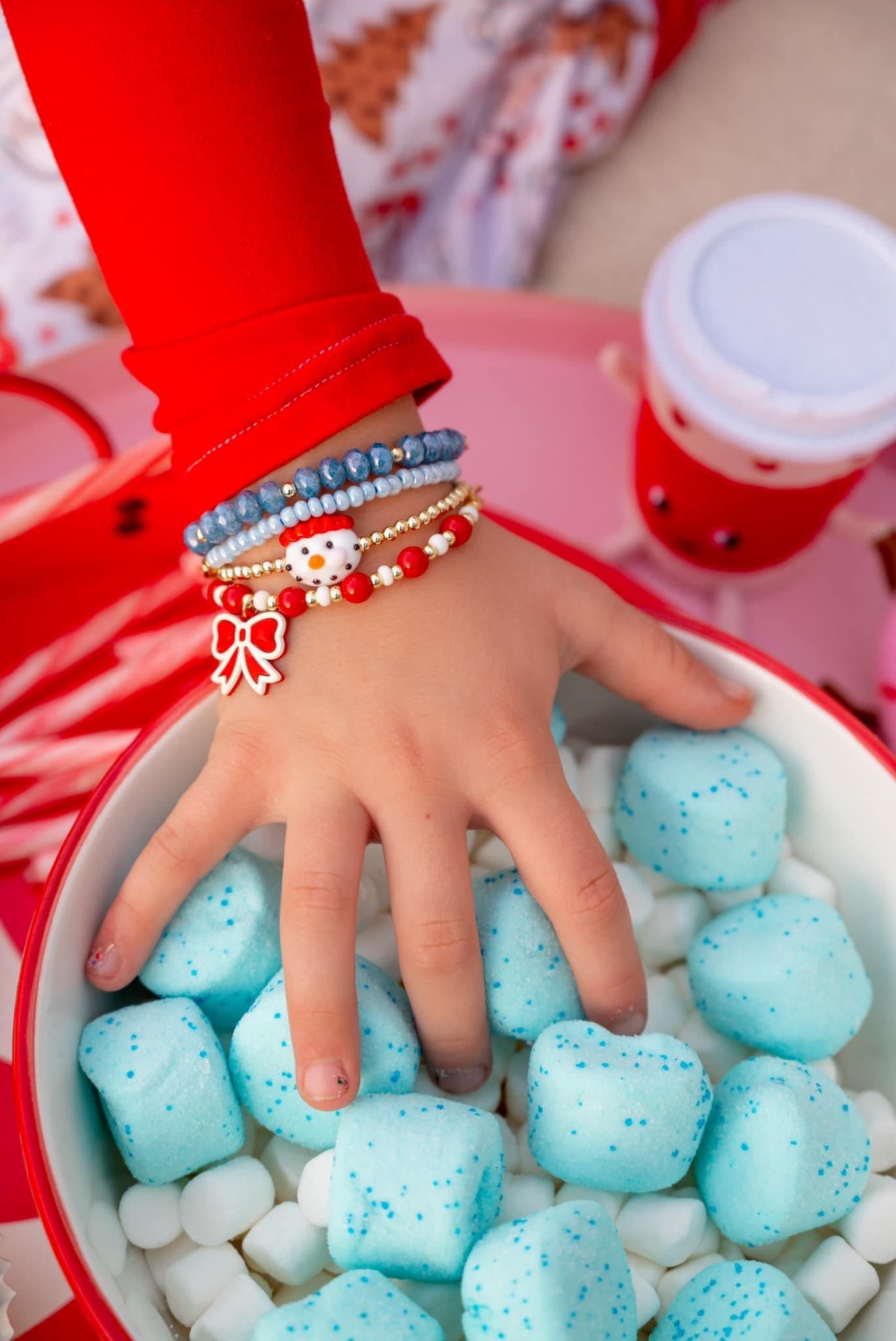 Red and White Bow Charm Bracelet