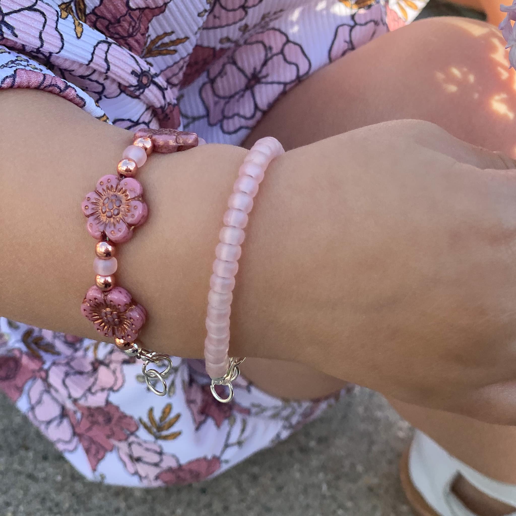 Matte Light Pink Dainty Glass Bracelet